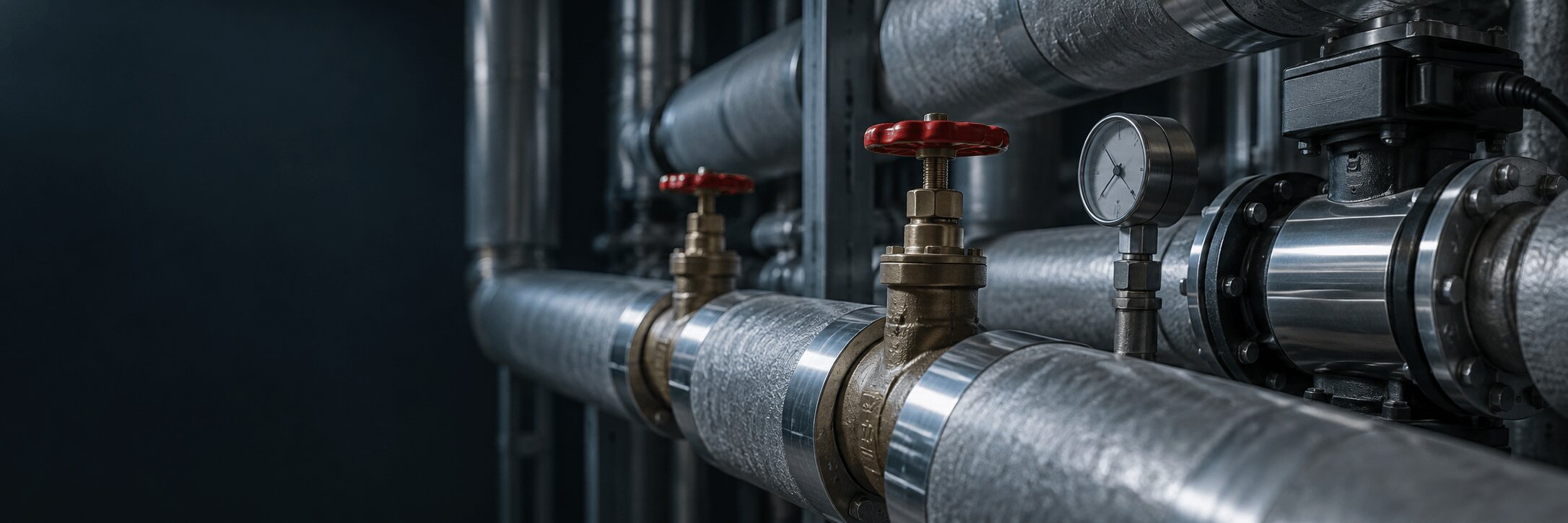 ingeniería de instalaciones en una sala de máquinas con tuberías aisladas